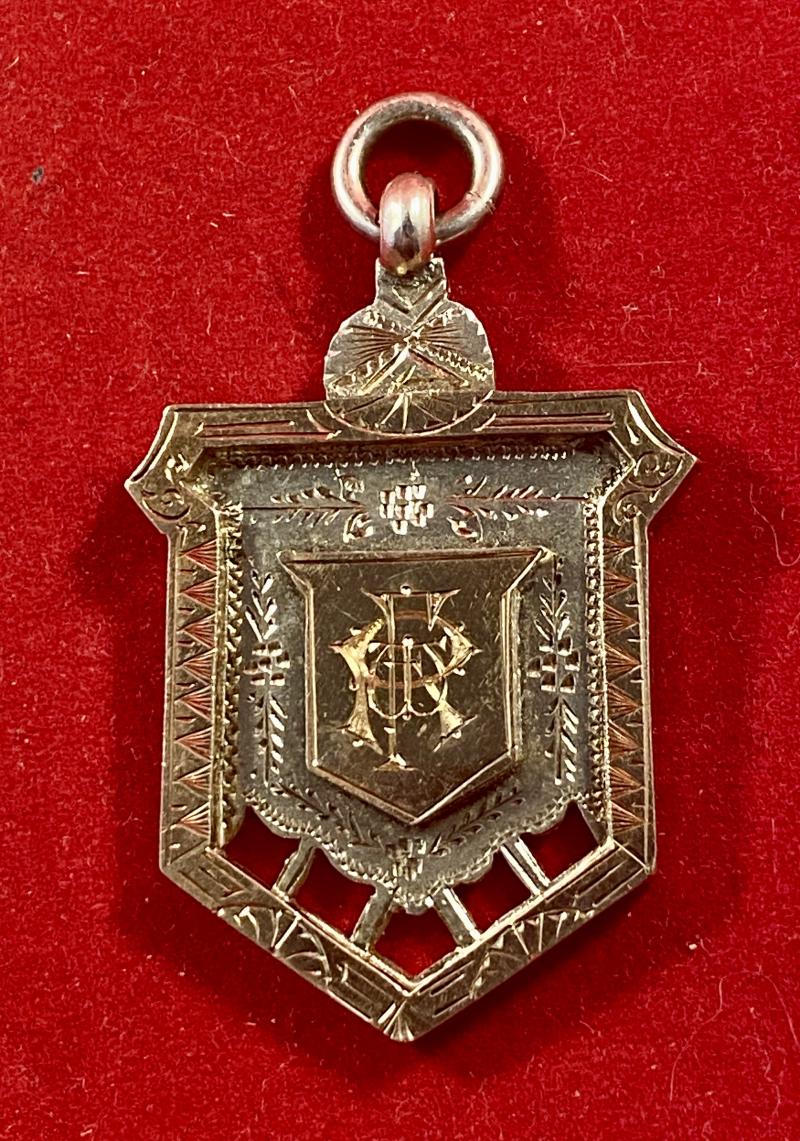 Rare Antique Hallmarked Silver & Gold Watch Fob Medal Awarded by Crossway Cycling Club to F.W. Ryland for 50 Mile Time Trial 1910