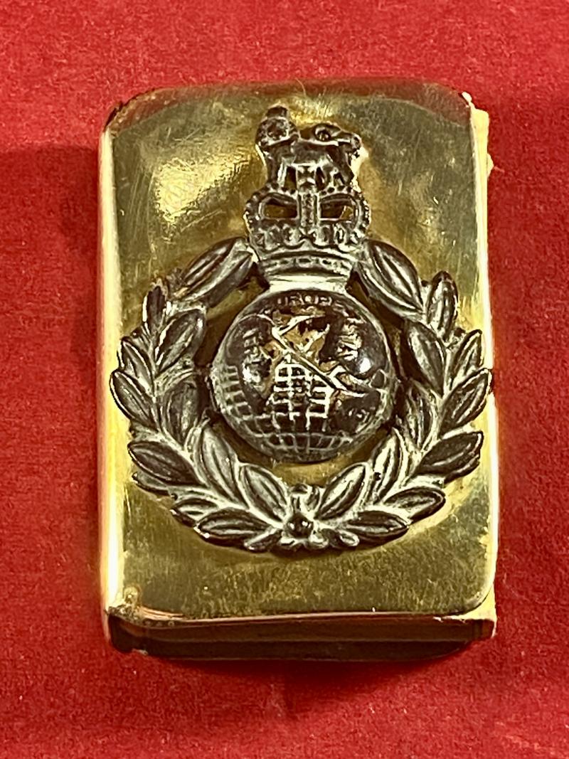 WW2 Royal Marines Cap Badge - Trench Art Brass Matchbox Cover