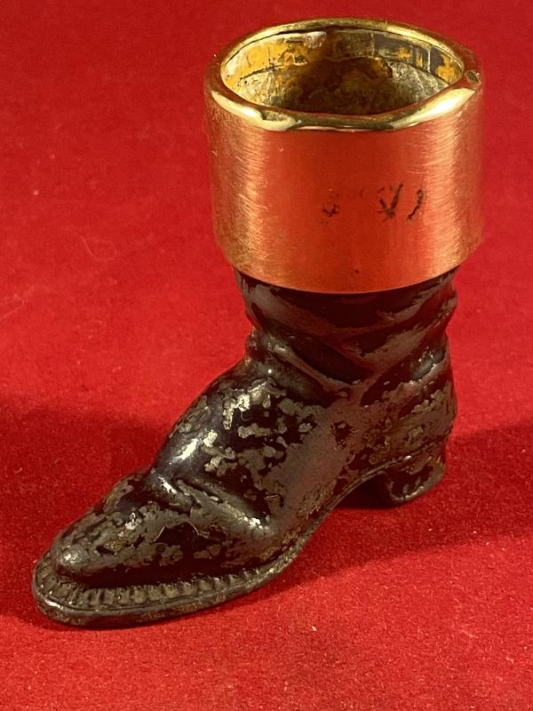 Victorian Brass and Metal Riding Boot Match Holder and Striker c1860