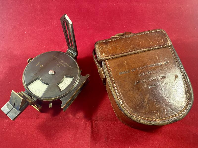 WW1 British Military Issued Angle of Sight Instrument H.A. Mk1 – Compass Clinometer dated 1915 with Leather Case
