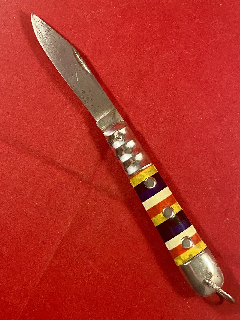 Vintage 3.5” Single Bladed Folding Knife with Candy Stripe Grip c1950