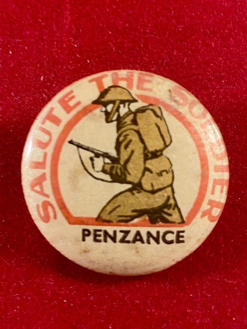 Rare WW2 Salute The Soldier - Penzance - Fundraising Tin Button Badge