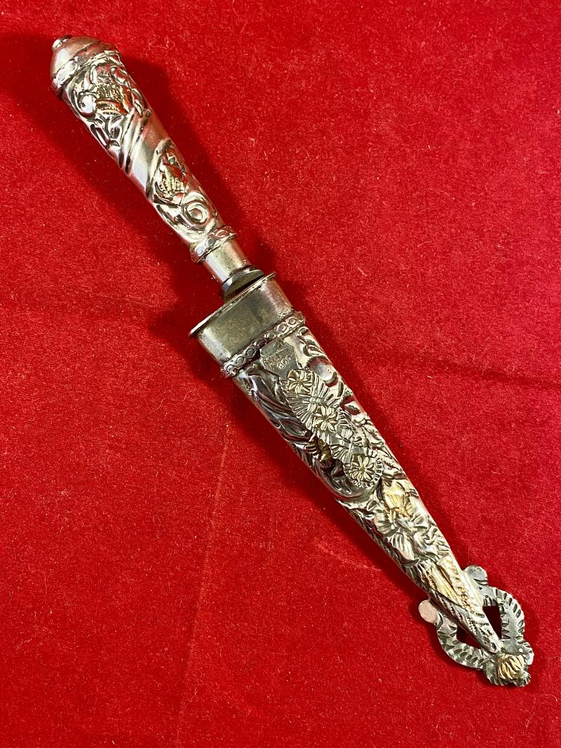 Antique Silver and Gold Verijero Gaucho Knife - Blade Marked La Movediza - Ind Argentina c1900