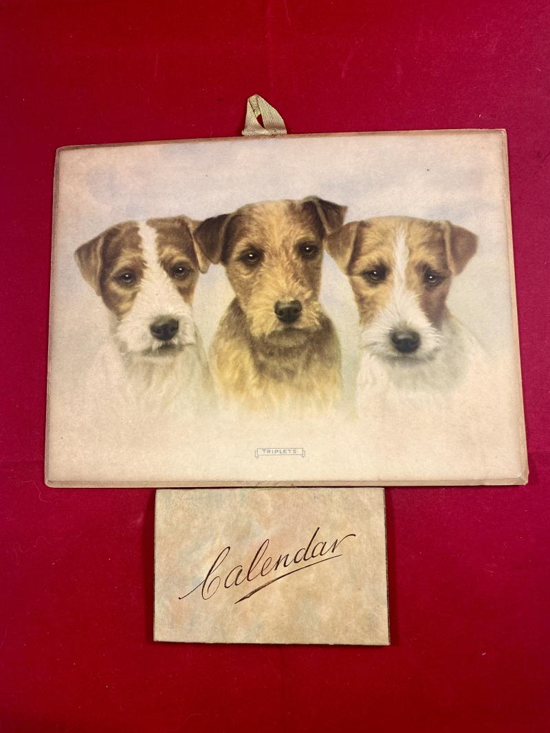 Charming Original Wall Hanging 1936 Calendar and 1935 Christmas Greeting Card - Coloured Print Titled “Triplets”
