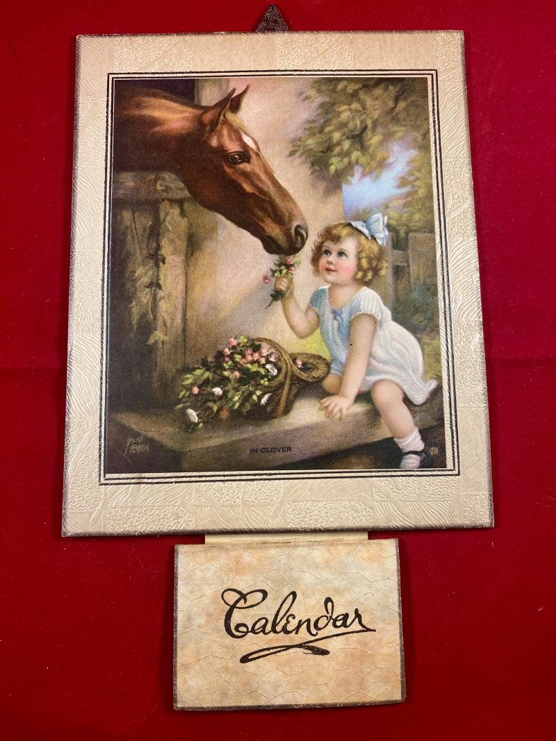 Charming Original Wall Hanging 1938 Calendar and 1937 Christmas & New Year Greeting Card - Coloured Print of the “In Clover”