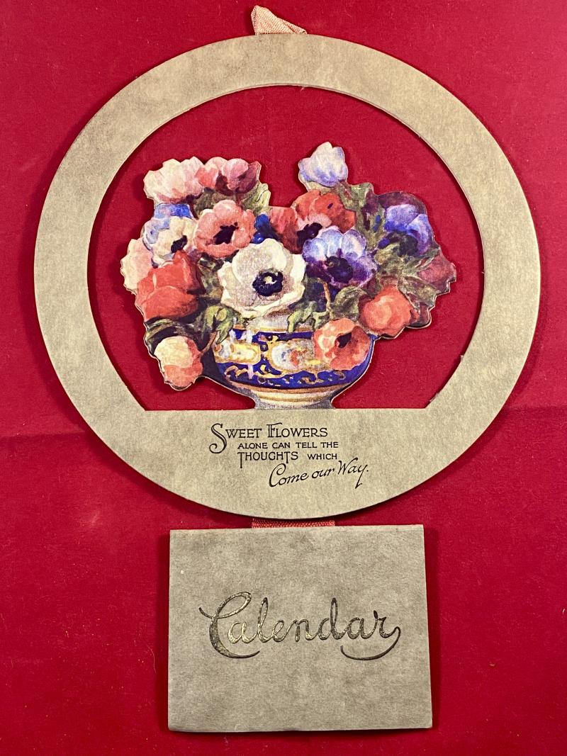 Charming Original Wall Hanging 1938 Calendar and 1937 Christmas Greeting Card - Coloured Print Titled “Sweet Flowers”