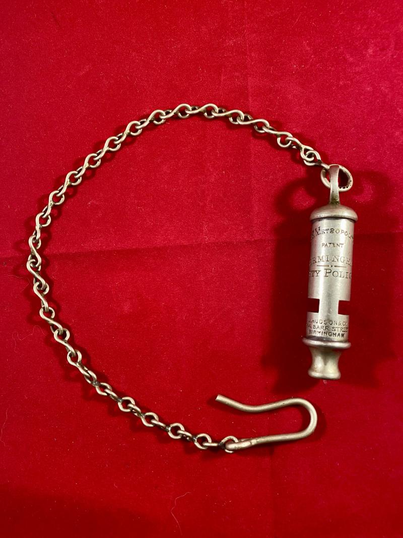 Original WW1 Period “THE METROPOLITAN” Birmingham City Police Whistle by J. Hudson & Co of 244 Barr Street