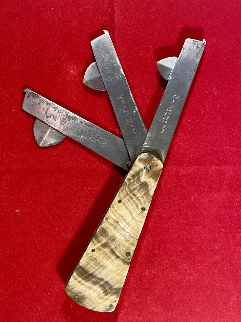 Superb Antique Three Fan Bladed Medical Bloodletting Fleam with Beautiful Horn Covered Grip by Joseph Rodgers & Sons c1870