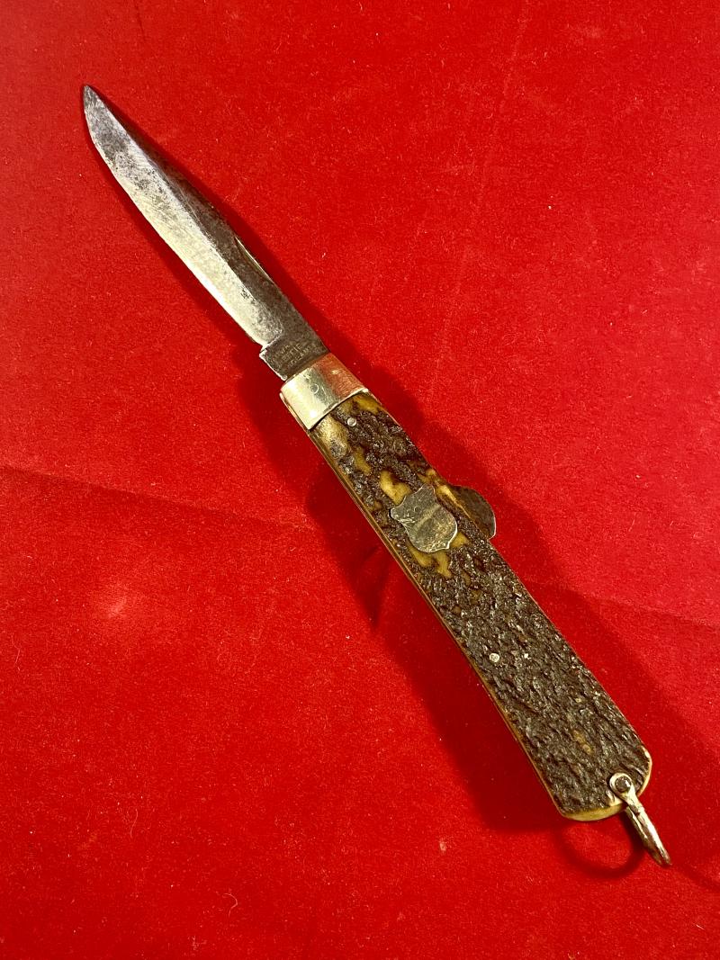 Antique Folding Lock-Back Knife with Stag Antler Grip by W.H. WRAGG Sheffield circa 1880