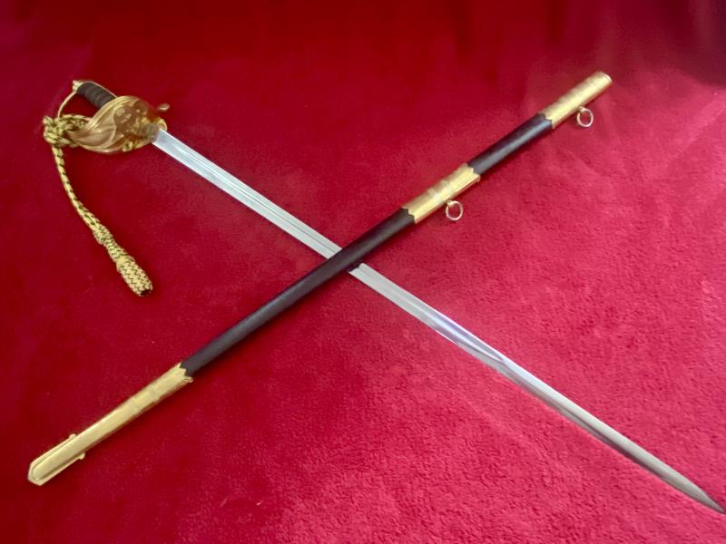 Near Mint ERII Royal Navy Master-at Arms Warrant Officer’s 1827/32 Pattern Sword by ‘Pooley Sword London’ with Scabbard and Dress Knot c2007