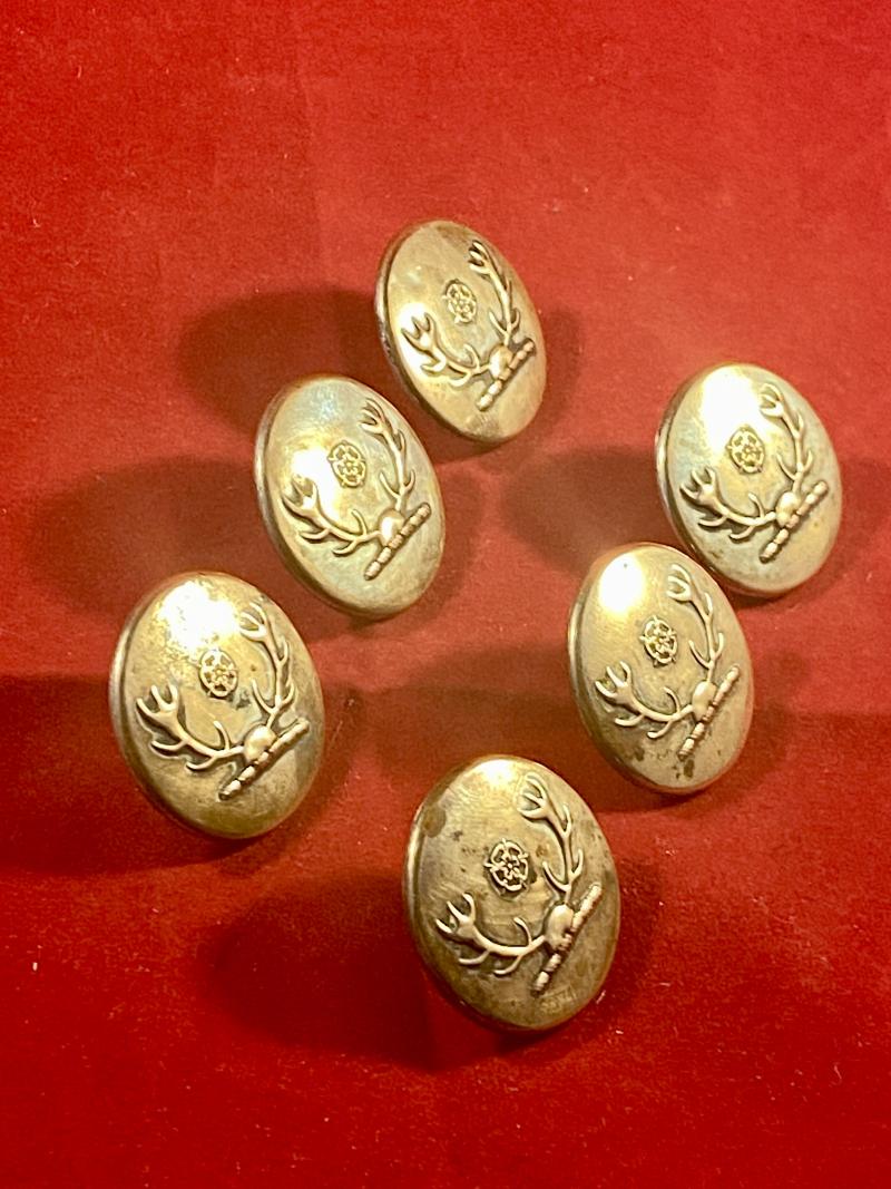 Six Large Antique Silver Plated Brass Livery Buttons Depicting Stag Antlers and a Tudor Rose by Firmin & Sons Ltd c1900