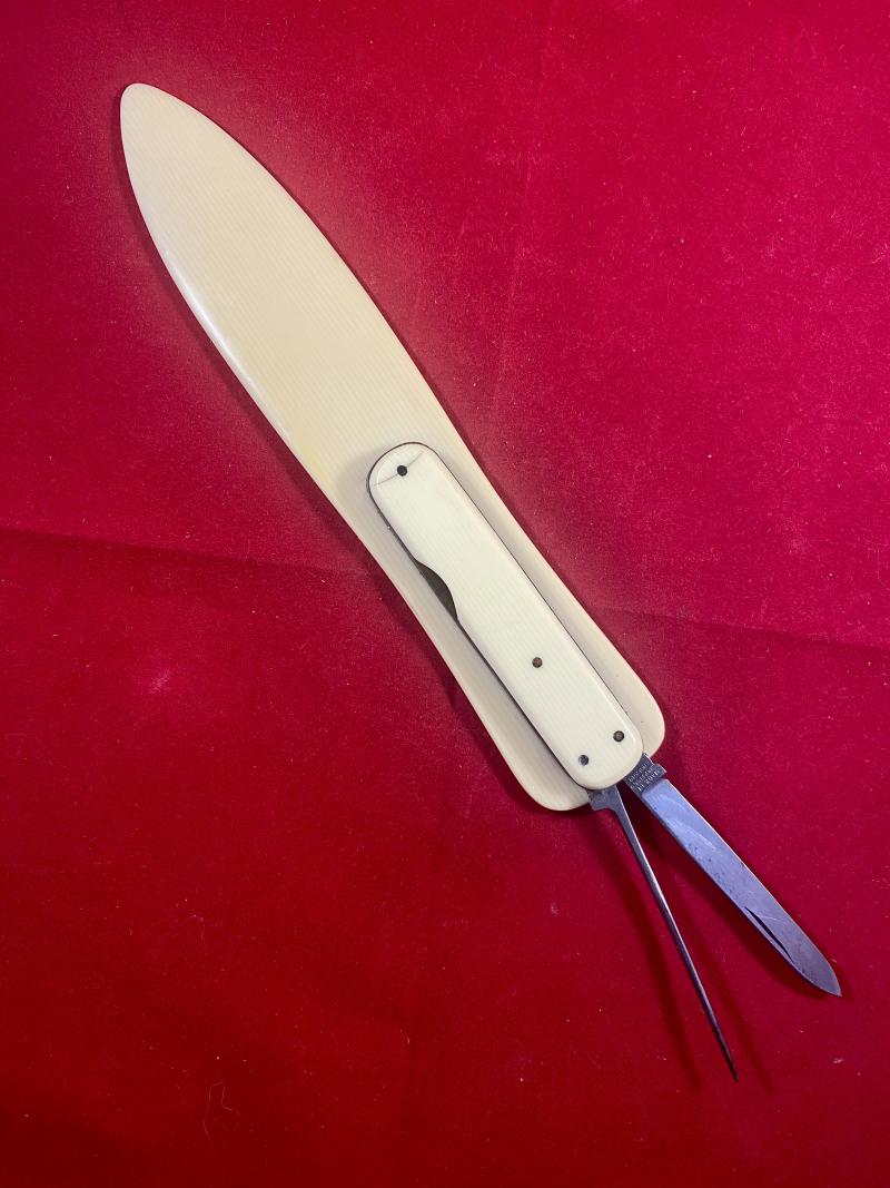 Unusual Antique Combined Celluloid Letter Opener - Penknife and Spike - Sheffield c1900