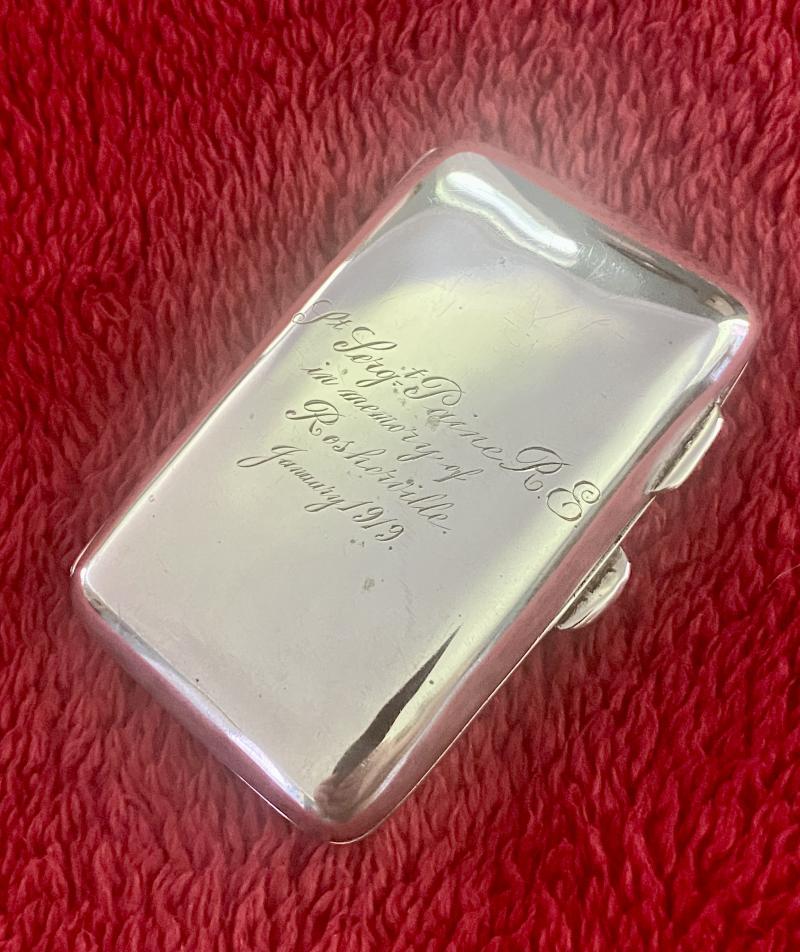 WW1 Hallmarked Silver Cigarette Case Engraved - Lt Sergt Paine R.E. - In Memory of Rosherville Hospital - January 1919