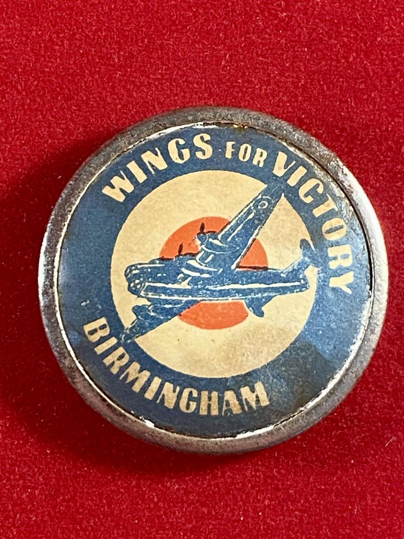 Scarce WW2 Period WINGS FOR VICTORY - Birmingham - Fundraising Tin & Card Badge