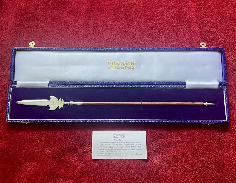 Scarce 15” Miniature Partizan Polearm as Carried by Tower of London Beefeaters with Silver Spike and Butt by Wilkinson Sword – Mint in Box c1978