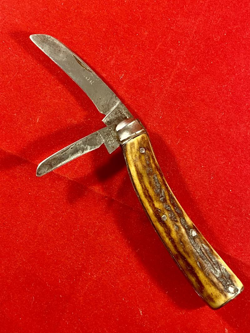 Rare Antique Double Bladed Pruning Knife with Stag Antler Grip by SAYNOR COOKE & RIDAL c1880