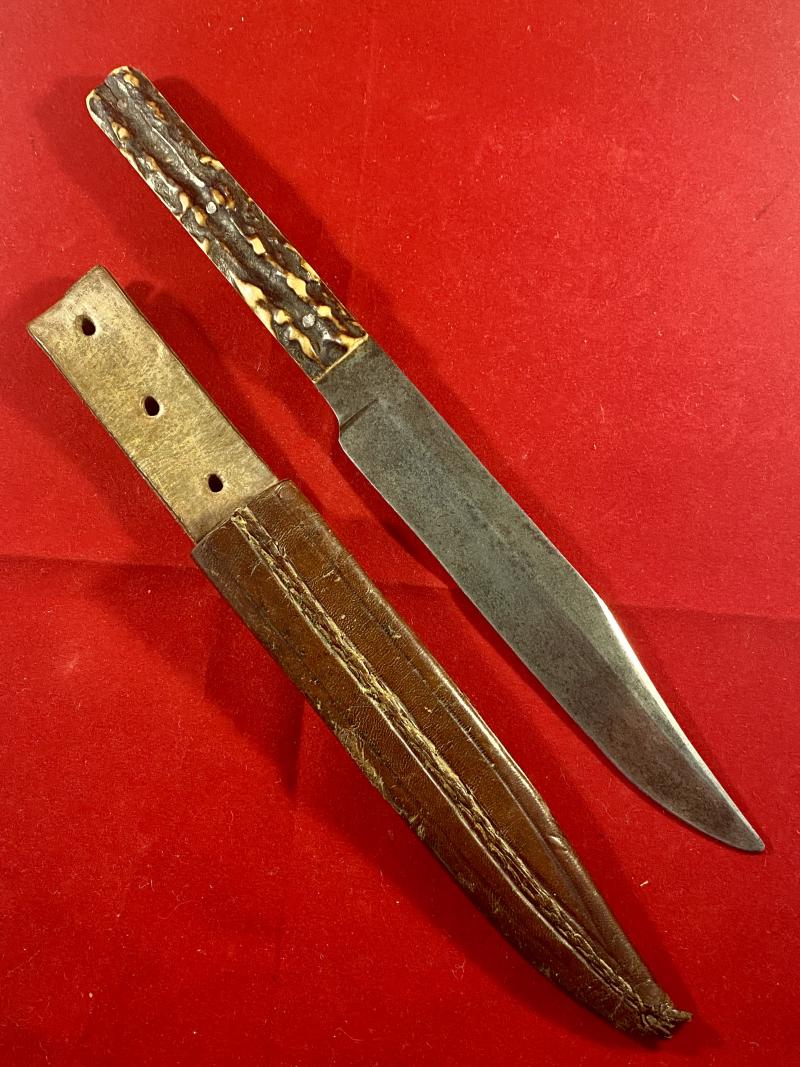 Antique Clip Point Bowie Knife with Stag Horn Grips by George Butler & Co. used as a WW2 Fighting Knife