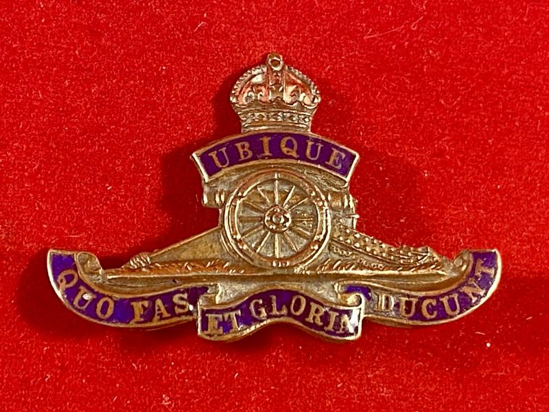 WW1 Royal Artillery Gilt Brass and Enamel Regimental Crest Sweetheart Brooch