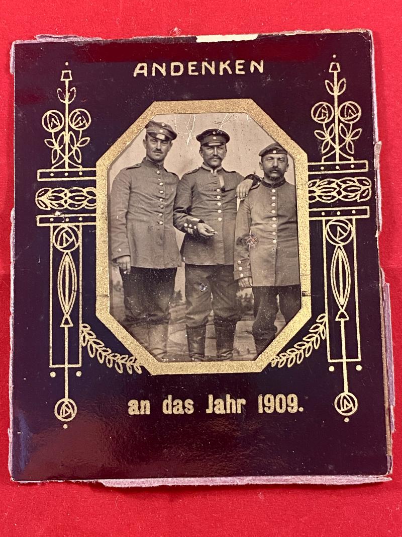 Impressive Paper Framed Tintype Photo of Three Soldiers of the Imperial German Army - Souvenir  of the Year 1909