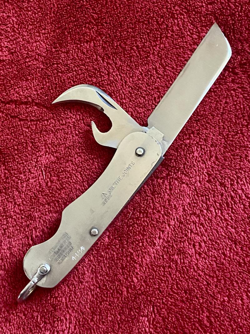 Vintage Unused British Army Folding Two-Piece Stainless Steel Clasp or Jack Knife Dated 1952 with Original Waxed Paper Wrapping