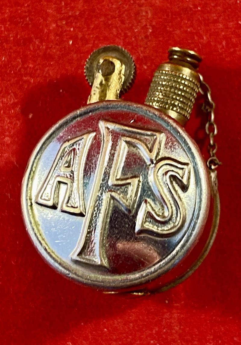 Fine WW2 Auxiliary Fire Service Brass Pocket Petrol Lighter with Silver Plated AFS Buttons