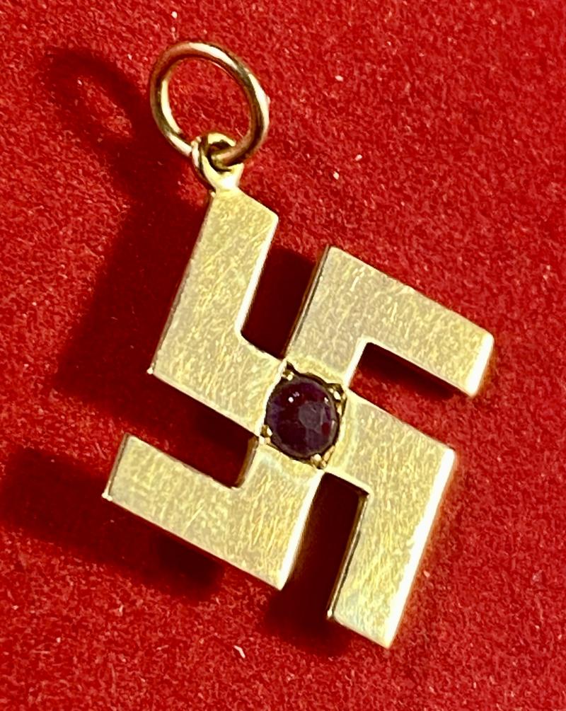 Rare Antique Victorian or Edwardian 15ct Gold Swastika Pendant set with an Amethyst Stone