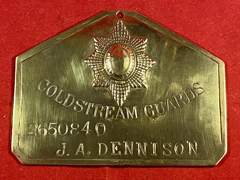 Vintage Coldstream Guards Brass Bed Plate Named to J.A. DENNISON - 2650840