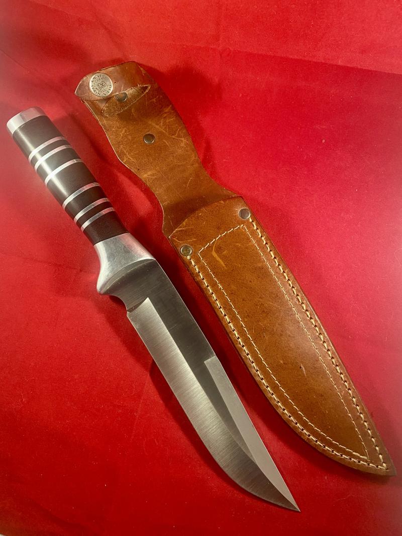 Large Vintage Miguel Nieto S.L Handmade Hunting Knife with 8” Blade and Leather Sheath