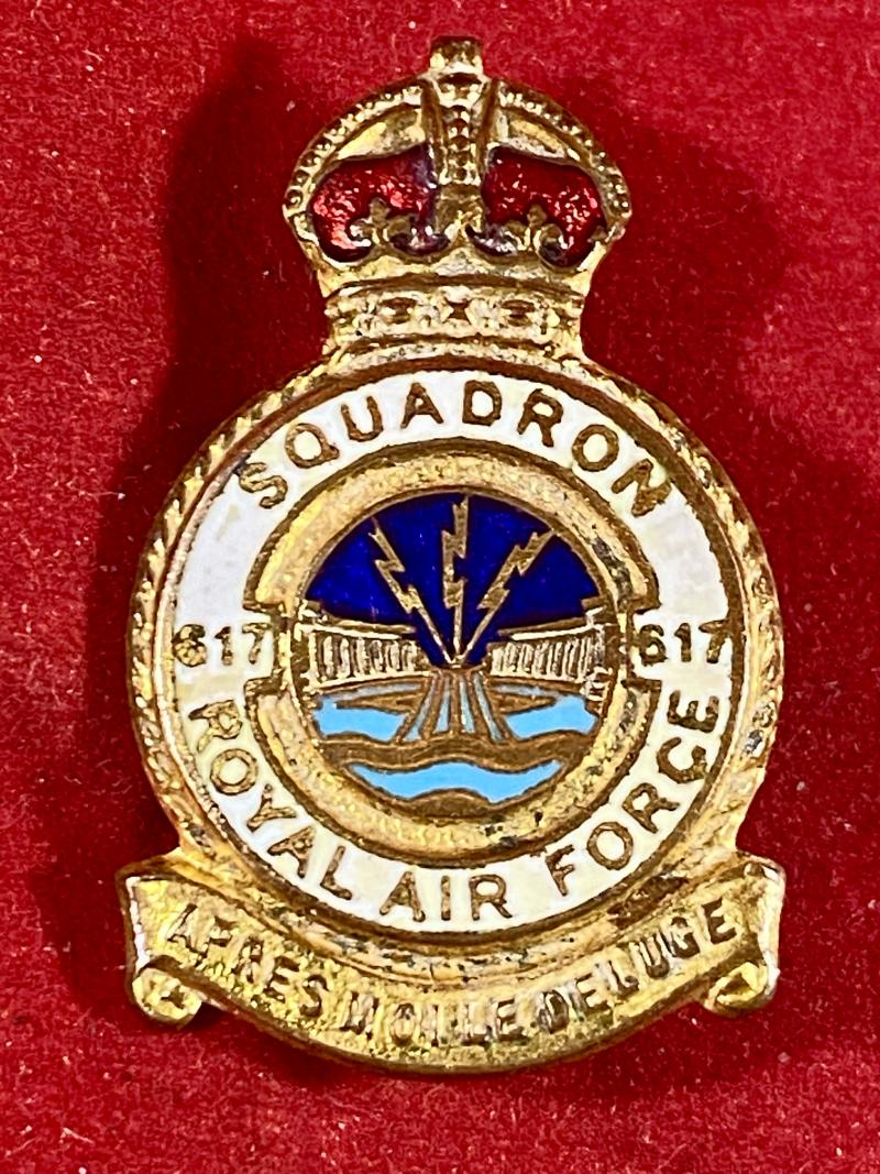 Rare Original WW2 Royal Air Force No 617 Squadron “The Dambusters” Gilt and Enamel Badge by H. W. Miller Ltd