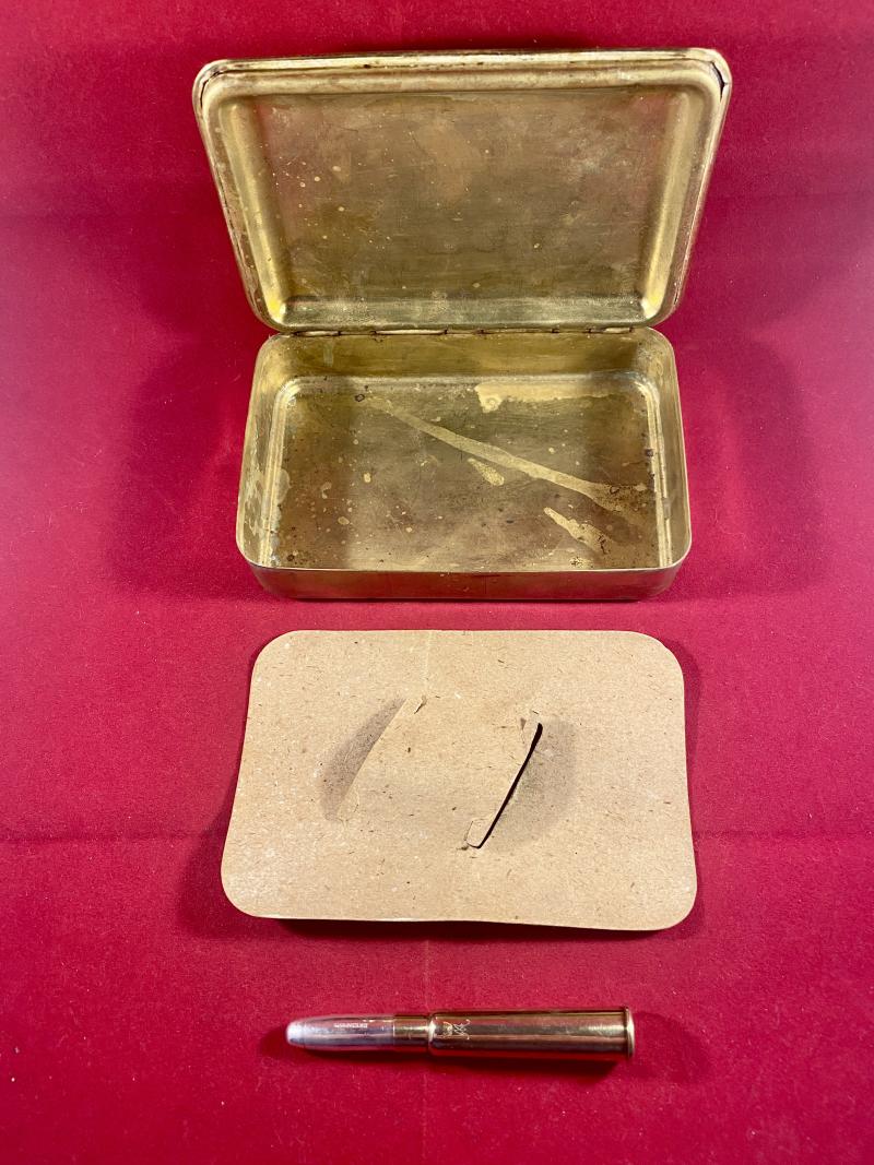 Genuine WW1 1914 Princess Mary Christmas Tin with Rare Officers Silver Topped Pencil and Slotted Retaining Card