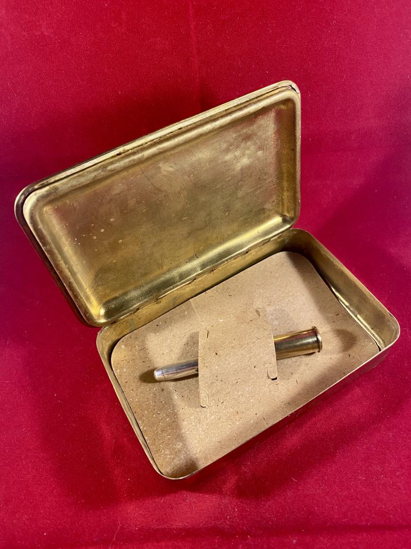 Genuine WW1 1914 Princess Mary Christmas Tin with Rare Officers Silver Topped Pencil and Slotted Retaining Card