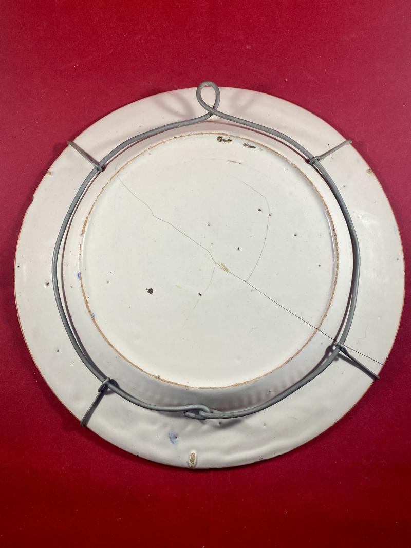 Antique Mid 18th Century 'Chinoiserie' Delftware Plate Depicting a Bird and Flowers c1750