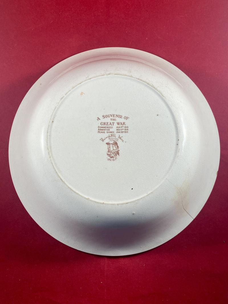 Large WW1 Bruce Bairnsfather 9” Commemorative Dish Depicting a Juggling Grenades Cartoon and the words “KEEPING HIS HAND IN?”