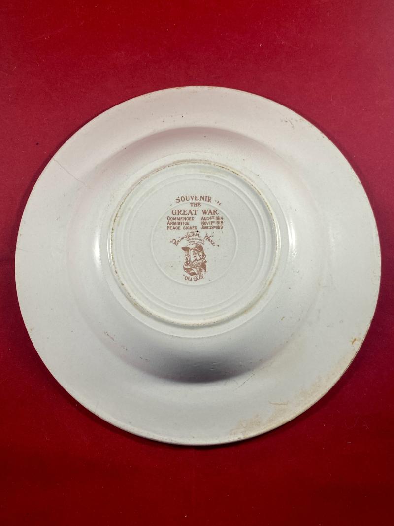 WW1 Bruce Bairnsfather 8.25” Commemorative Dish Depicting a Cooking Cartoon and the words THE HISTORICAL TOUCH – “WELL ALFRED OW ARE THE CAKES?”