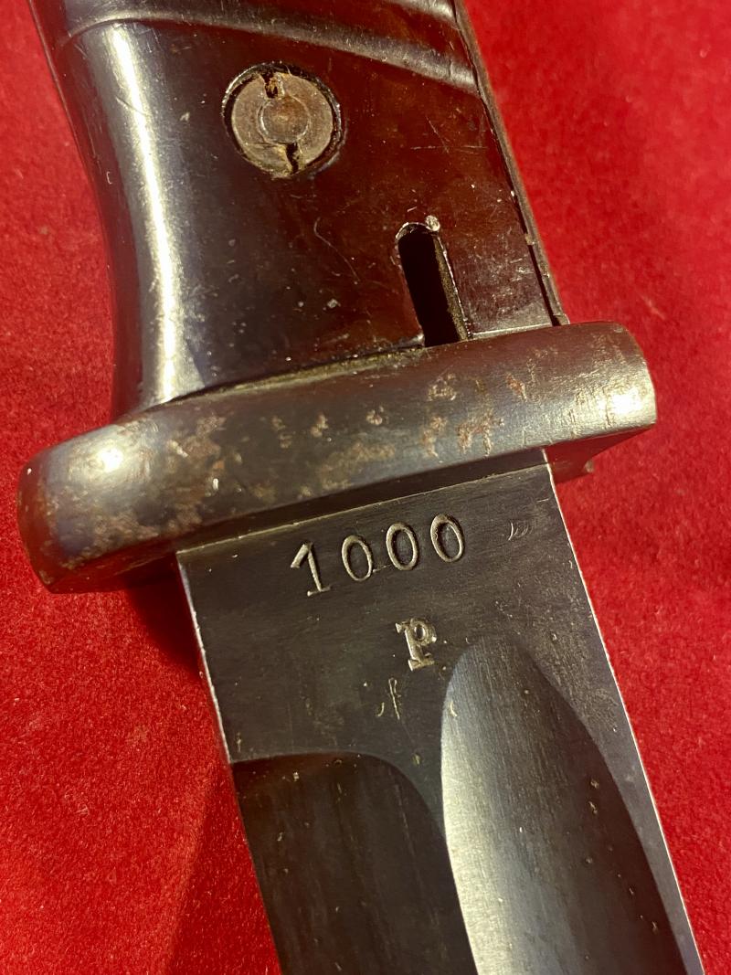 Fine WW2 German K-98 or M1884-98 III Bayonet by Carl Eickhorn with Bakelite Grip and Matching S/No. 1000 dated 1940