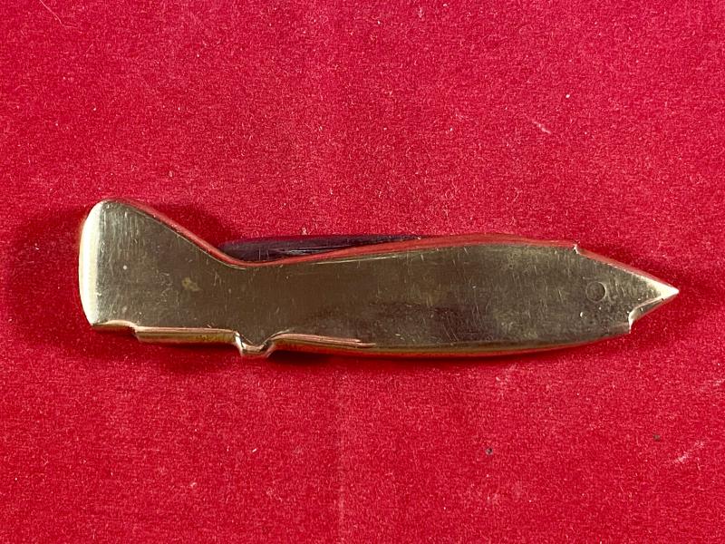 Unusual WW2 Period Novelty RAF Spitfire Aircraft Shaped Brass Penknife by Leppington CUTLASS Sheffield c1940