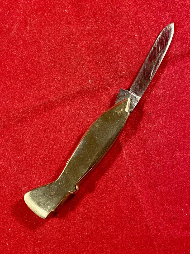 Unusual WW2 Period Novelty RAF Spitfire Aircraft Shaped Brass Penknife by Leppington CUTLASS Sheffield c1940
