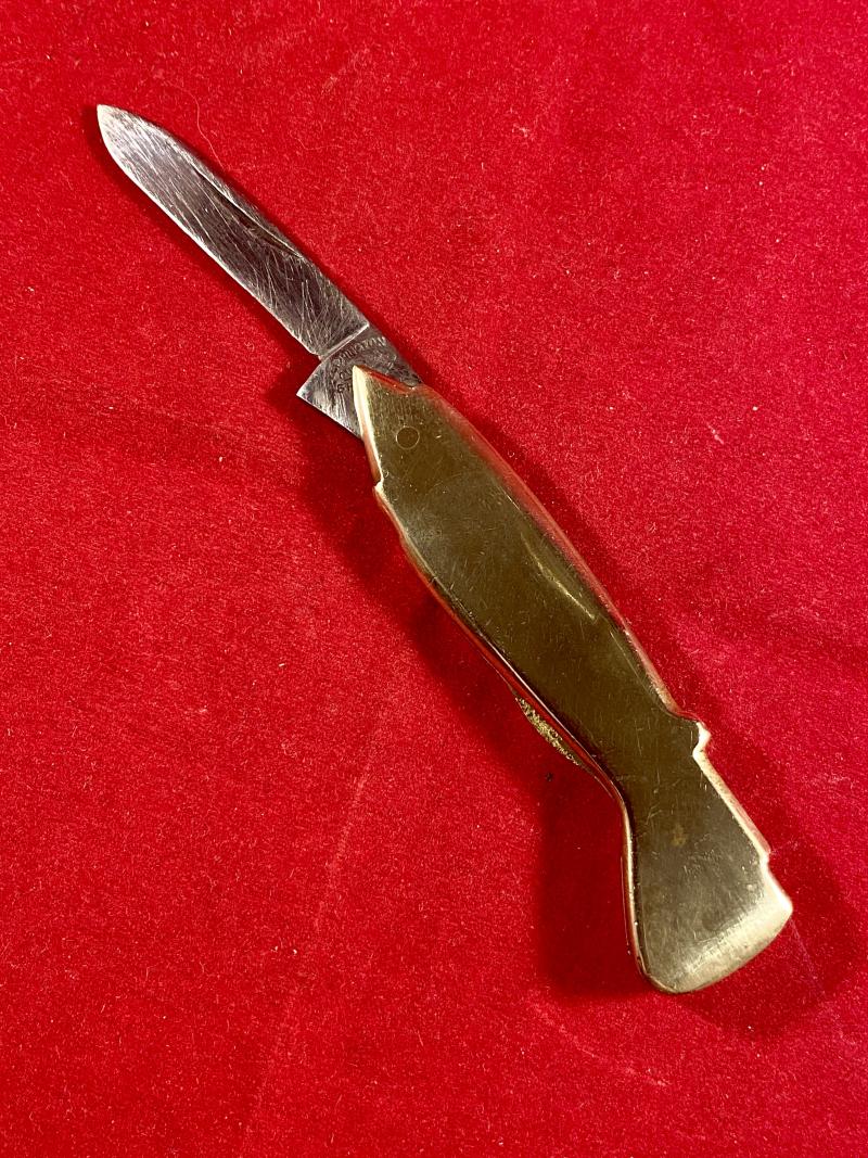 Unusual WW2 Period Novelty RAF Spitfire Aircraft Shaped Brass Penknife by Leppington CUTLASS Sheffield c1940