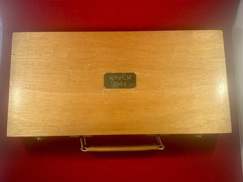 Rare 21st Parachute Regiment - 50th Anniversary of Arnhem Presentation Box to a Malcolm Van White, that contains a FS Knife and Para Patches