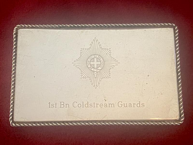Vintage 1st Bn Coldstream Guards Presentation Silver Plated Cigarette Box – to RQMS D.R. Yorke 1979