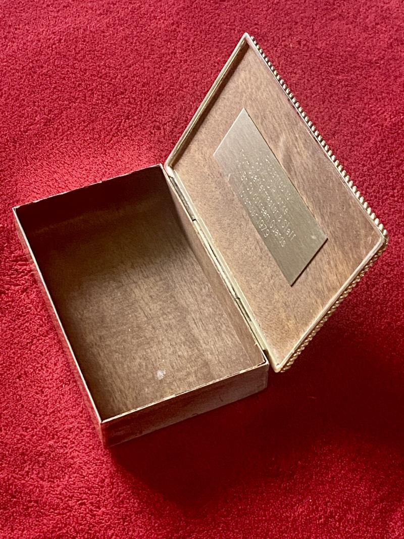 Vintage 1st Bn Coldstream Guards Presentation Silver Plated Cigarette Box – to RQMS D.R. Yorke 1979