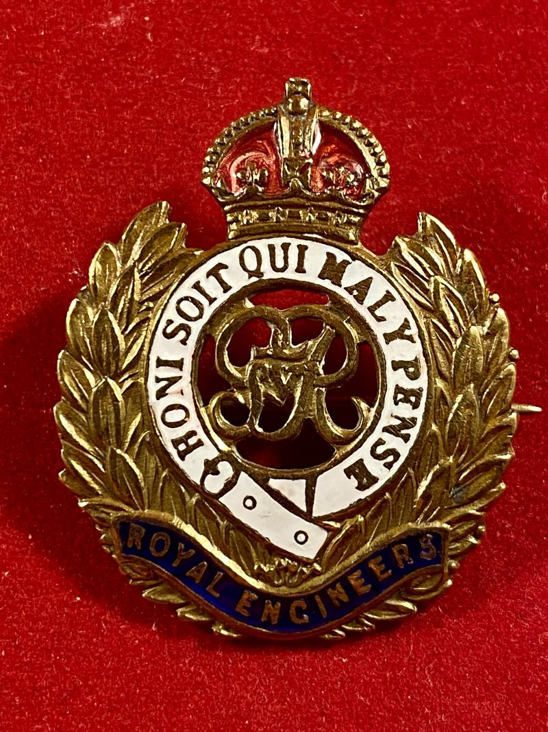 WW1 GVR Royal Engineers Brass and Enamel Regimental Crest Sweetheart Brooch