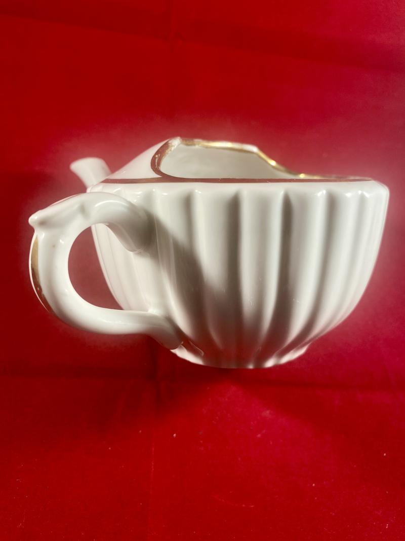 Unusual WW1 Period White China Ribbed Feeding Cup with Red Cross Society Emblem and Gilt Edging