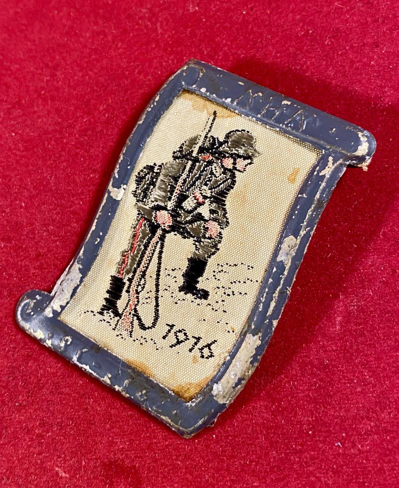Nazi Period WHW Fund Raising Badge depicting a WW1 German Soldier 1916 Embroidered in Silk