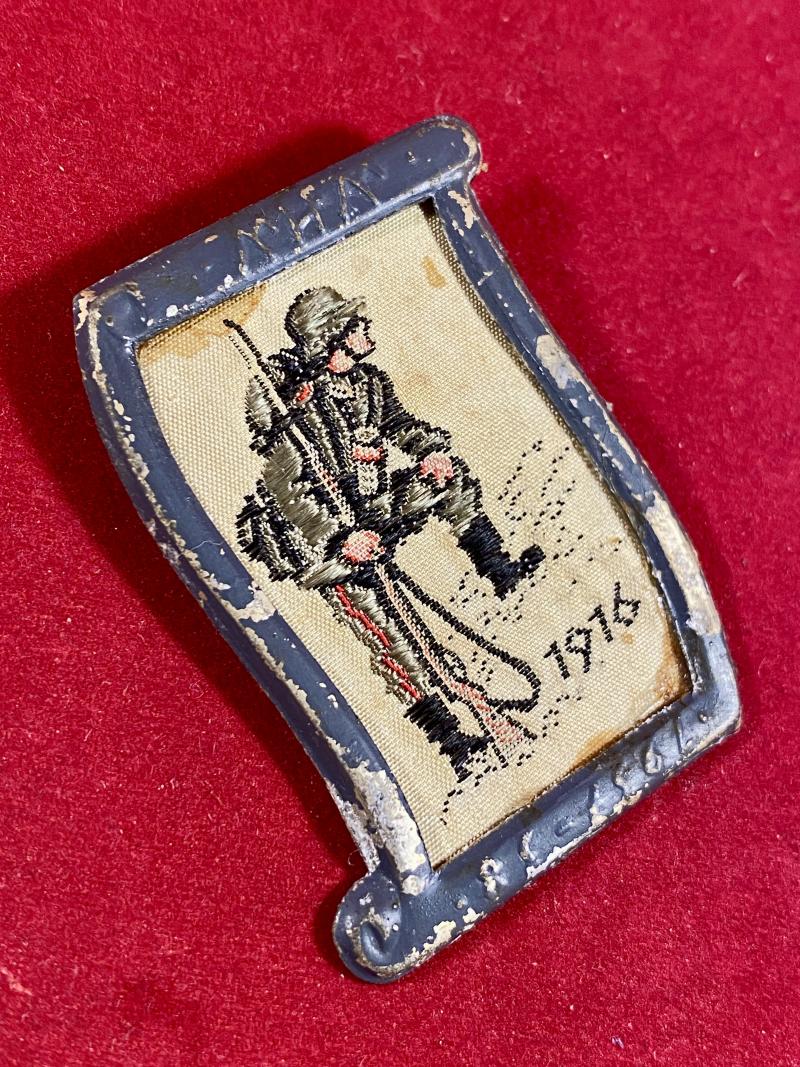 Nazi Period WHW Fund Raising Badge depicting a WW1 German Soldier 1916 Embroidered in Silk
