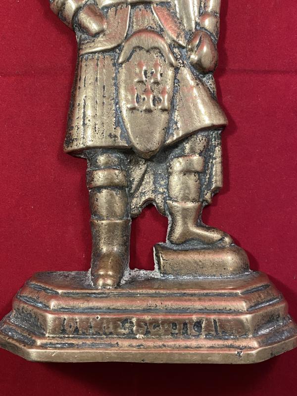 Victorian Scottish Cast Brass Doorstop Depicting a Scottish Soldier in Military Uniform - BONNIE SCOTLAND