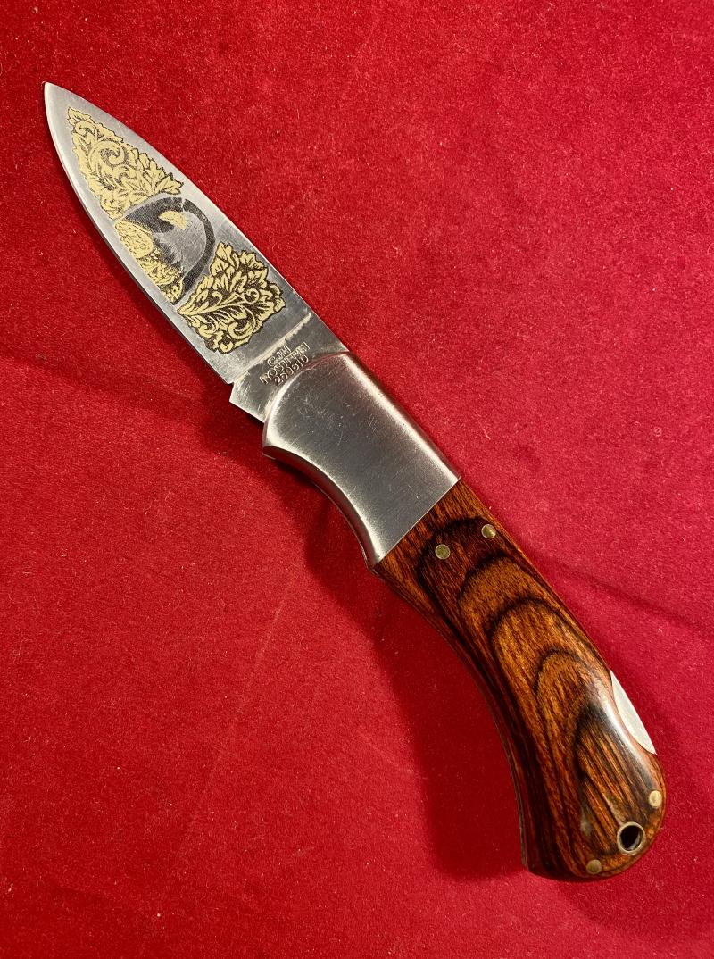 Vintage Folding Lock Knife by Herbertz CJH with Etched Eagle Motif on the Blade