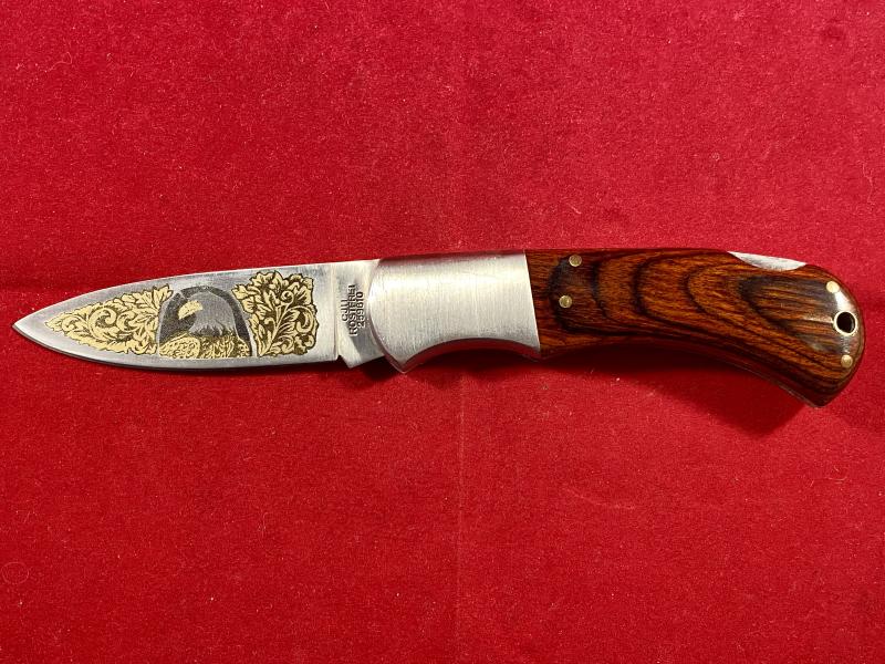 Vintage Folding Lock Knife by Herbertz CJH with Etched Eagle Motif on the Blade