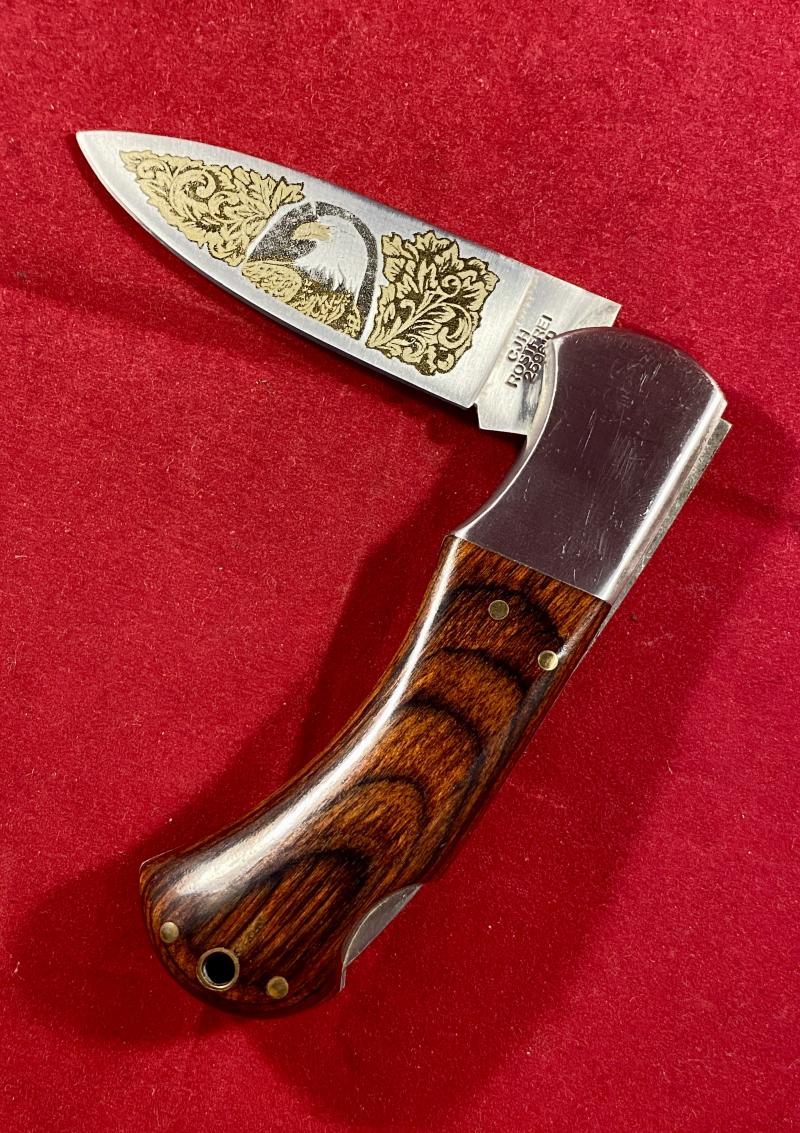 Vintage Folding Lock Knife by Herbertz CJH with Etched Eagle Motif on the Blade