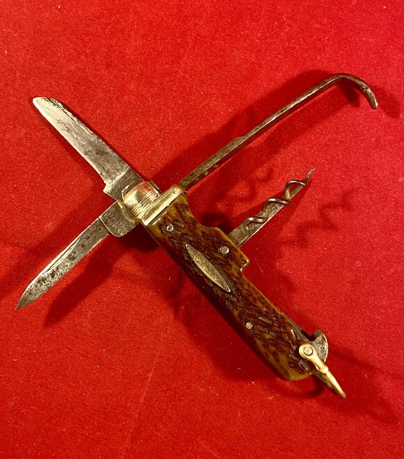 Unusual Antique Multi-Tool Horseman’s Farrier’s Knife with Horn Grip c1880